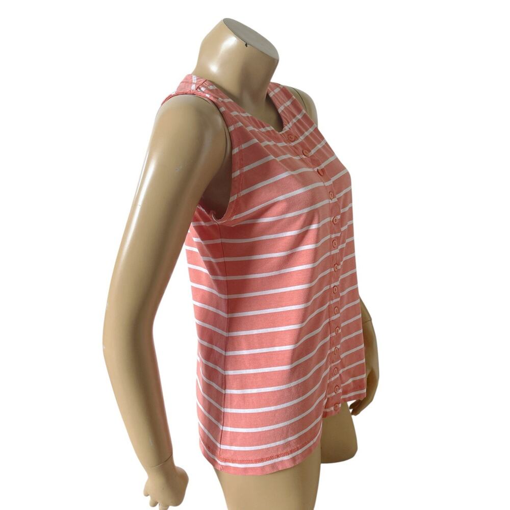 Jordache Top Womens M Vintage Coral White Striped Button Front Sleeveless Shirt - Picture 4 of 7